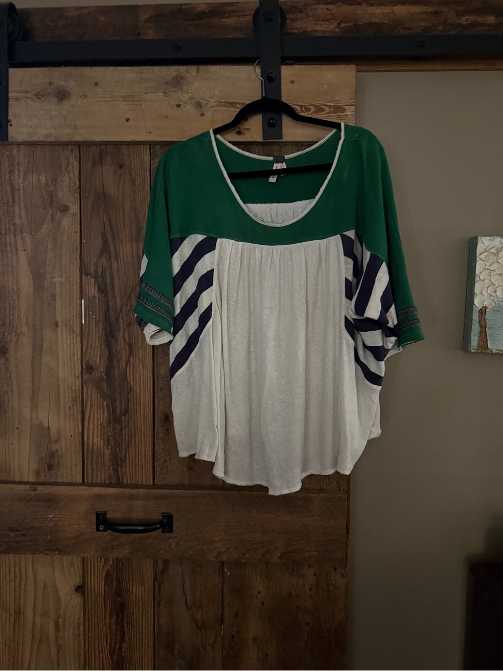 We The Free Green, Cream & Navy Colorblock Scoop Tunic